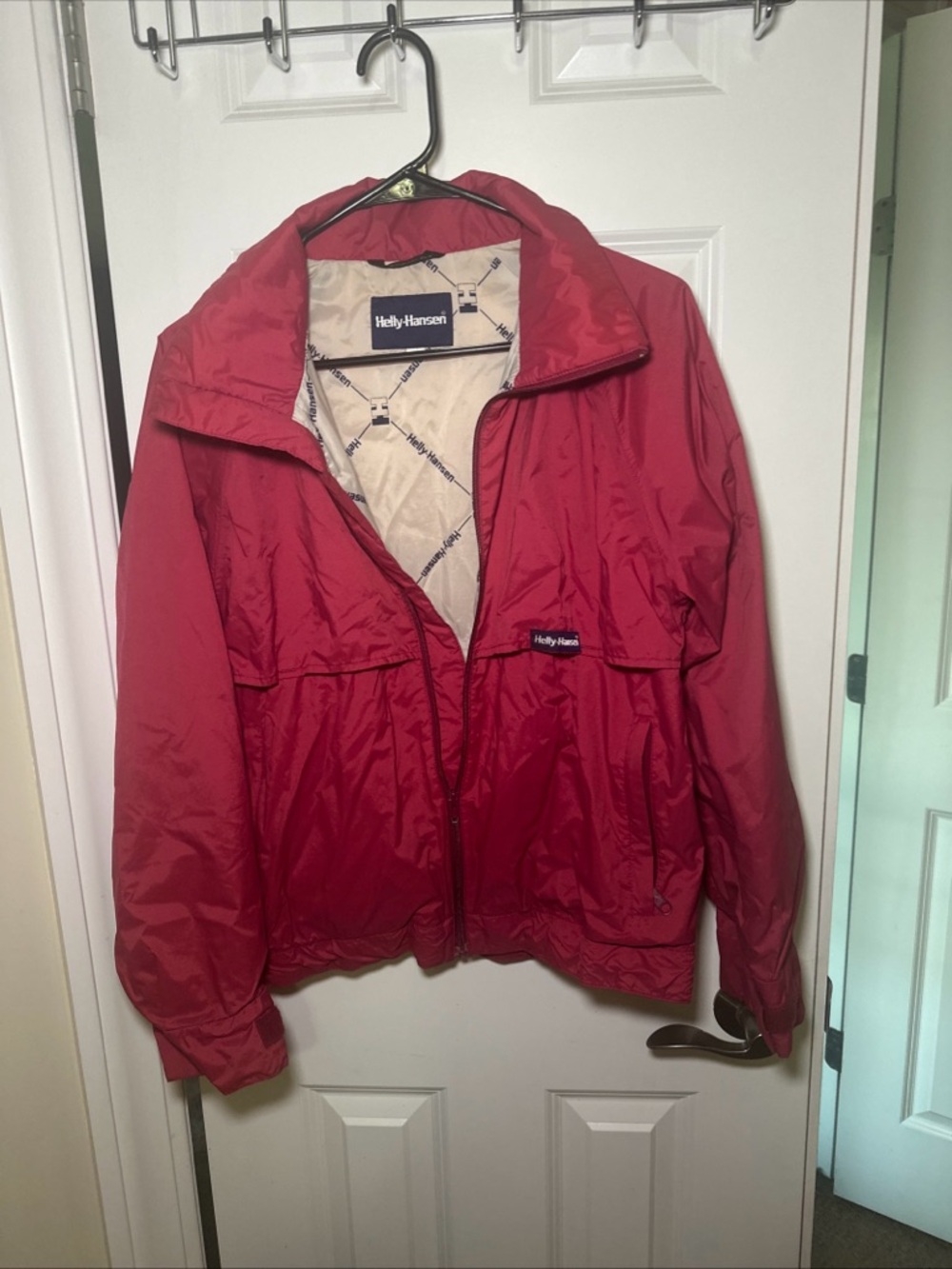 Vintage Helly Hanson Jacket Windbreak Full Zip Size Medium Cherry Red Womens